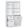 Bathroom Storage Cabinet with Tilt-Out Hamper, 70.9'' Tall Free Standing Organizer with Drawers & Adjustable Shelves, MDF Linen Tower with Steel Handles, White Finish