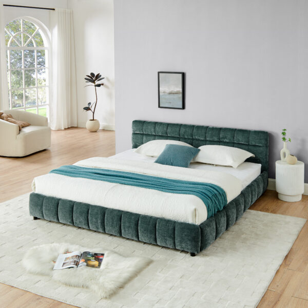 e3f4f161129d4fb2b8a35a5f1588c581_5611f2030c279287d8581e92e2c036d6 King Size Upholstered Bed ,comfortable upholstered bed frame, Chenille fabric, with headboard and solid bed frame. With drawer for storage-green(88.5''*85.5''*31'')