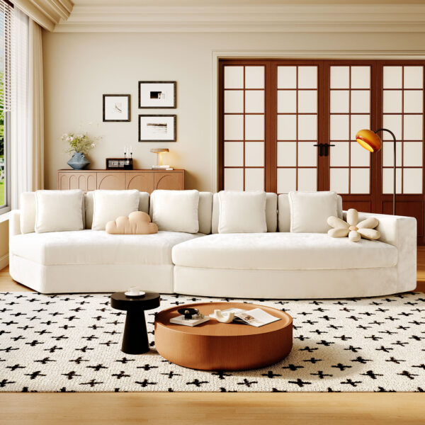 U_Style 115.7" Pure Foam Modular Sofa, 2-Piece Set with 5 Cushions, 4-Seater, Chenille Jacquard Fabric, Curved Design, No Assembly Required, Soft Upholstered Sofa for Living Room & Bedroom
