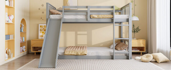 Twin Over Twin Bunk Bed with Slide and Ladder, Gray (Old SKU:LT000108AAE)