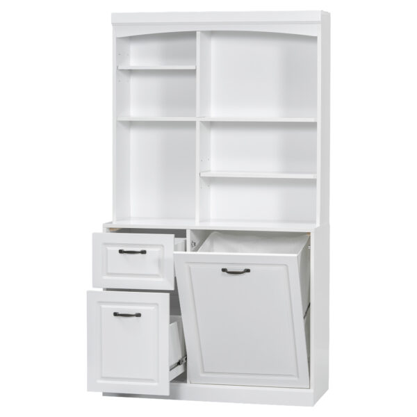 Bathroom Storage Cabinet with Tilt-Out Hamper, 70.9'' Tall Free Standing Organizer with Drawers & Adjustable Shelves, MDF Linen Tower with Steel Handles, White Finish