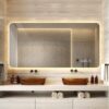 Wall mounted LED lighting mirror/bathroom mirror/full-length mirror/makeup mirror, three color lighting+dimming+IP44 waterproof+anti fog+touch switch 24 × 48 inches