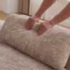 83.1"Wide Modern Upholstered End of Bed Bench with Armrests, Chenille Chaise Lounge Couch with 2 Bolster Pillows, Daybed with Rubberwood Legs For Living Room,Bedroom,Apartment,Guestroom, Wheat