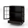 Minimalist Black Buffet Cabinet with Double Glass Doors and Drawer, Modern Wooden Storage Sideboard Cupboard for Living room, Dining Room Hallway Entryway(Black)