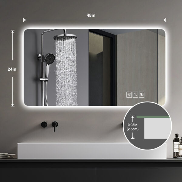 e71c28c69a2845adb6d3c293ff3b400d_4abf636e597be736e25c5a2cd738f382 Wall mounted LED lighting mirror/bathroom mirror/full-length mirror/makeup mirror, three color lighting+dimming+IP44 waterproof+anti fog+touch switch 24 × 48 inches