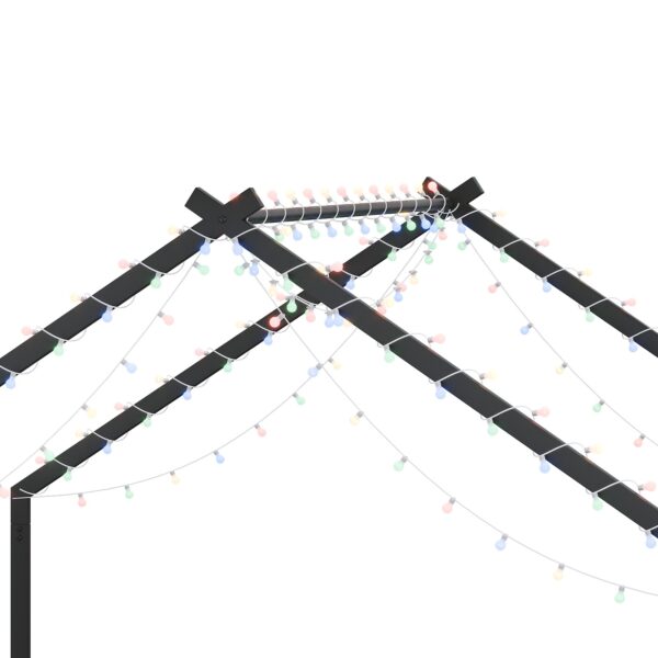 Full size children's bed frame with LED light strips, roof-shaped iron frame bed, Black,78.5" L x 55.9" W x 58.4" H.