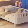 Twin Size Wood Platform Bed for Kids, Wood Low Profile Twin Bed with Rails for Girls and Boys, White (Patented Design)