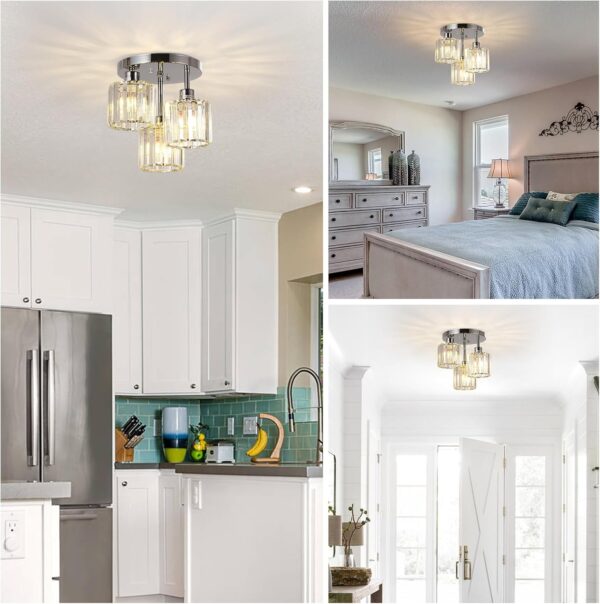 e790cc3b45cd4619b317118272faa440_2cf0fb1433762ba760eab843869a8793 Semi Flush Mount Ceiling,3-Light Kitchen Mount,Hallway Light Fixtures Ceiling with Clear Crystal Shades for Kitchen Entryway Bedroom Bathroom Foyer