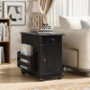 U-Can Vintage End Table Flip Top Side Table with USB Ports, One Multifunctional Drawer with cup holders, Sofa Couch Table with Bookshelf for Living room and Small Space