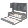 Twin Size Wooden Daybed With Twin Size Trundle, and All-in-One Cabinet and Shelf, Gray