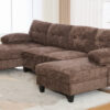 U-shaped Sectional Sofa 103.5" Chenille Fabric Couch with Dual Chaise Lounges, Storage Pockets and Armrest Pillows for Living Room, Brown