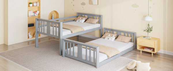 Twin Over Twin Bunk Bed with Slide and Ladder, Gray (Old SKU:LT000108AAE)