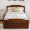 Platform Twin Bed Frame with Storage Drawer and Wood Slat Support No Box Spring Needed, Walnut