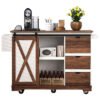 K&K 55.5" Farmhouse Kitchen Island with Drop Leaf, Kitchen Storage Island with Barn Door, Power Outlet, Rolling Kitchen Cart on Wheels with Spice Rack, for Home, Kitchen, Dining Room, White