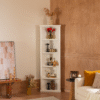 75.25'' Tall Display Cabinet and Two Triangle Sided Bookshelves, 69.25'' Wide Retro Style Wall Suit with Glass Doors, for Hallways, Living room, Office, Studio or Workspace - White