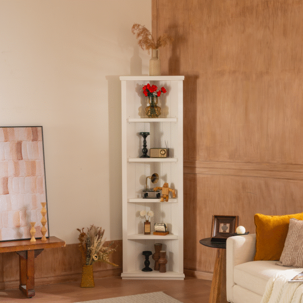75.25'' Tall Display Cabinet and Two Triangle Sided Bookshelves, 69.25'' Wide Retro Style Wall Suit with Glass Doors, for Hallways, Living room, Office, Studio or Workspace - White