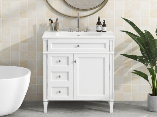 30'' Bathroom Vanity with Top Sink, Modern Bathroom Storage Cabinet with 2 Drawers and a Tip-out Drawer, Single Sink Bathroom Vanity