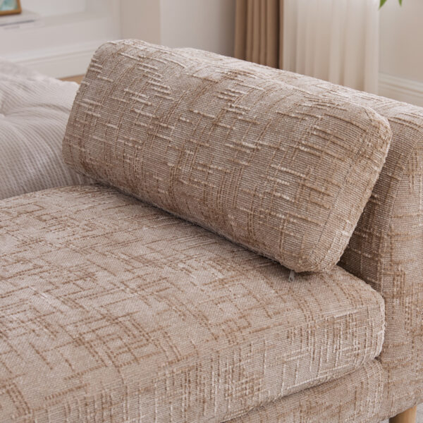 83.1"Wide Modern Upholstered End of Bed Bench with Armrests, Chenille Chaise Lounge Couch with 2 Bolster Pillows, Daybed with Rubberwood Legs For Living Room,Bedroom,Apartment,Guestroom, Wheat