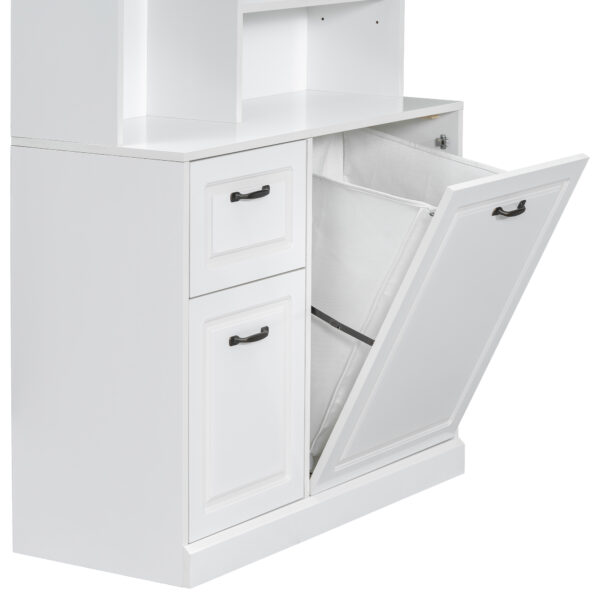 Bathroom Storage Cabinet with Tilt-Out Hamper, 70.9'' Tall Free Standing Organizer with Drawers & Adjustable Shelves, MDF Linen Tower with Steel Handles, White Finish