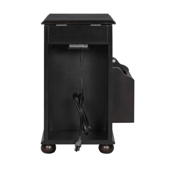 U-Can Vintage End Table Flip Top Side Table with USB Ports, One Multifunctional Drawer with cup holders, Sofa Couch Table with Bookshelf for Living room and Small Space