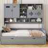 Twin Size Wooden Daybed With Twin Size Trundle, and All-in-One Cabinet and Shelf, Gray