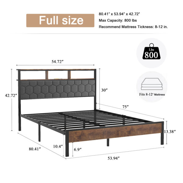 ee3f1df2558e42e383ac29275be71721_82f8feba4e33f7ed640fdb52a029d0cf Full size bed frame, wooden platform bed frame, bedside with soft package and 2 USBs, no noise, no need for spring mattress and simple assembly tools, large bed bottom storage space, brown