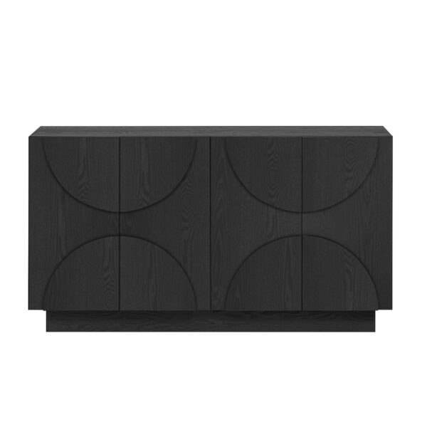 TREXM 4-Door Large Storage Sideboard, Wood Sideboard Cabinet with Semi-Circular Handles and Adjustable Shelves for Dining Room, Kitchen, and Living Room (Black)