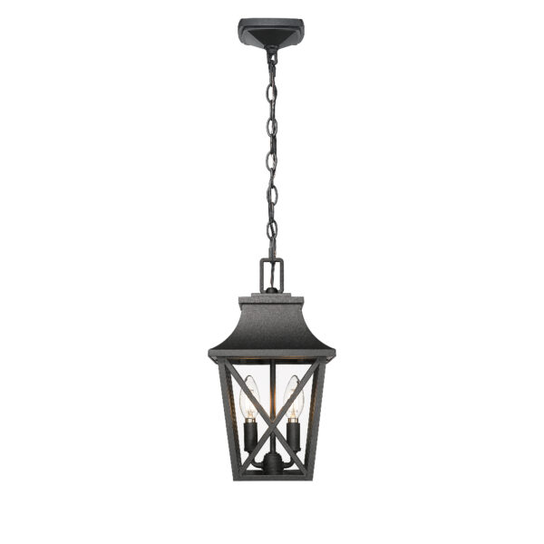 Outdoor Pendant Light Fixture, Black Farmhouse Outdoor Pendant Lights for Porch with Clear Glass, Modern Rectangular Exterior Hanging Lantern Light Fixtures (1 pack)