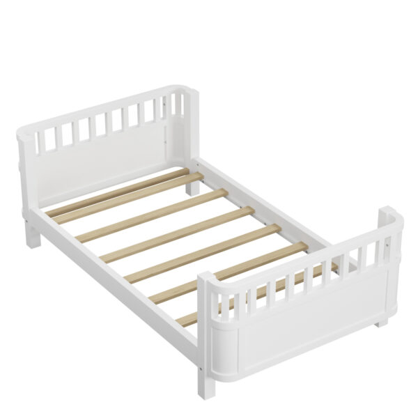 Twin Size Wood Platform Bed for Kids, Wood Low Profile Twin Bed with Rails for Girls and Boys, White (Patented Design)