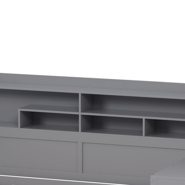 Wooden Twin Size Daybed with Storage Shelves, Multi-functional Bed with Twin Size Trundle Bed and  Study Desk, Gray