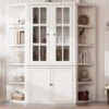 75.25'' Tall Display Cabinet and Two Triangle Sided Bookshelves, 69.25'' Wide Retro Style Wall Suit with Glass Doors, for Hallways, Living room, Office, Studio or Workspace - White