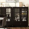 Minimalist Black Buffet Cabinet with Double Glass Doors and Drawer, Modern Wooden Storage Sideboard Cupboard for Living room, Dining Room Hallway Entryway(Black)