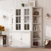 75.25'' Tall Display Cabinet and Two Triangle Sided Bookshelves, 69.25'' Wide Retro Style Wall Suit with Glass Doors, for Hallways, Living room, Office, Studio or Workspace - White