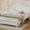 Queen Size Wood Platform Bed Frame,Retro Style Platform Bed with Wooden Slat Support,White