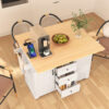 K&K 55.7'' Large Kitchen Island with 2 Drop Leaf,, Rolling Kitchen Cart on 5 Wheels with Power Outlet, Folding Storage Dining Table with Spice & Towel Rack , 3 Drawers, for Kitchen, Dining Room,White