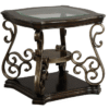 End table,  Glass table top, MDF W/marble paper middle shelf, powder coat finish metal legs. (26.3"Lx26.3"Wx24"H)