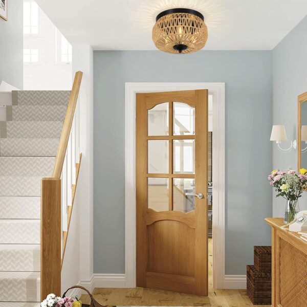 f1039895ae9b4dd0b8998194a5a0e0c8_12d9cfbb7455c7c19a9a1afecda93ed1 3-Lights Woven Rattan Flush Mount Ceiling Light Fixture with Hand-Worked Cage Shade for Bedroom, Kitchen, Foyer, Porch