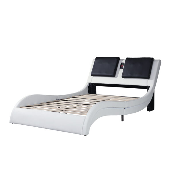 f1196bea5e844ad6bf829cac28b2e878_20221205_d26e0218dc9d3d831ad9b63fb086640f Faux Leather Upholstered Platform Bed Frame with led lighting ,Bluetooth connection to play music control,Backrest vibration massage,Curve Design, Wood Slat Support, No Box Spring Needed,Queen