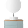 36-Inch Double Drawer + Single Door Wall-Mounted Bathroom Vanity .Blue Cabinet + Solid Wood Natural Top,Round Art Ceramic Sink Modern Minimalist Design,For Bathroom