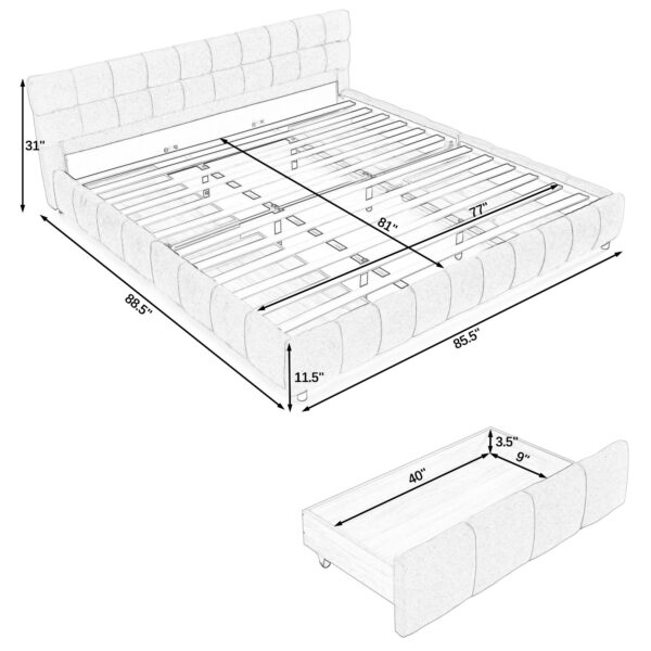 f1c831cd71544b54a2f2c23b8652d570_b4d5aea0f6fcd404dd5dbf5e0cefa648 King Size Upholstered Bed ,comfortable upholstered bed frame, Chenille fabric, with headboard and solid bed frame. With drawer for storage-green(88.5''*85.5''*31'')