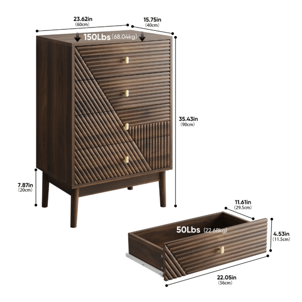 4 drawer dresser, modern wardrobe dresser chest of drawers, wooden storage storage cabinet, dresser storage cabinet, suitable for living room, bedroom, corridor (walnut )