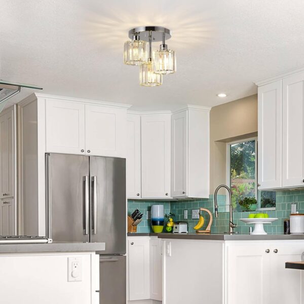 f24461d0015f4a99afb2abb3cfd4ae7a_02550c2a6d8e77e2b81ef81df1bd6e3b Semi Flush Mount Ceiling,3-Light Kitchen Mount,Hallway Light Fixtures Ceiling with Clear Crystal Shades for Kitchen Entryway Bedroom Bathroom Foyer