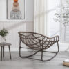 Outdoor Rattan Rocking Chair,Padded Cushion Rocker Recliner Chair Outdoor for Front Porch, Living Room, Patio, Garden, Navy blue