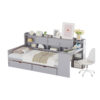 Twin Size Daybed with Storage 3 Cabinets and 2 Drawers, Wooden L-Shape Daybed Frame with Study Desk and Built-in Bookshelf, Multi-functional Bed for Bedroom Guest Room,Gray