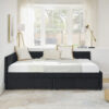 Full Size Upholstered Tufted Bed Frame with Two Drawers, Sofa Bed Frame with Comfortable Backrest and Armrests, Velvet, Black(79.5''x58''x25'')