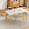 5-Piece Mid-Century Modern Dining Set - Solid Wood Frame Table + 4 Beige Upholstered Chairs(White Oak+Beige)