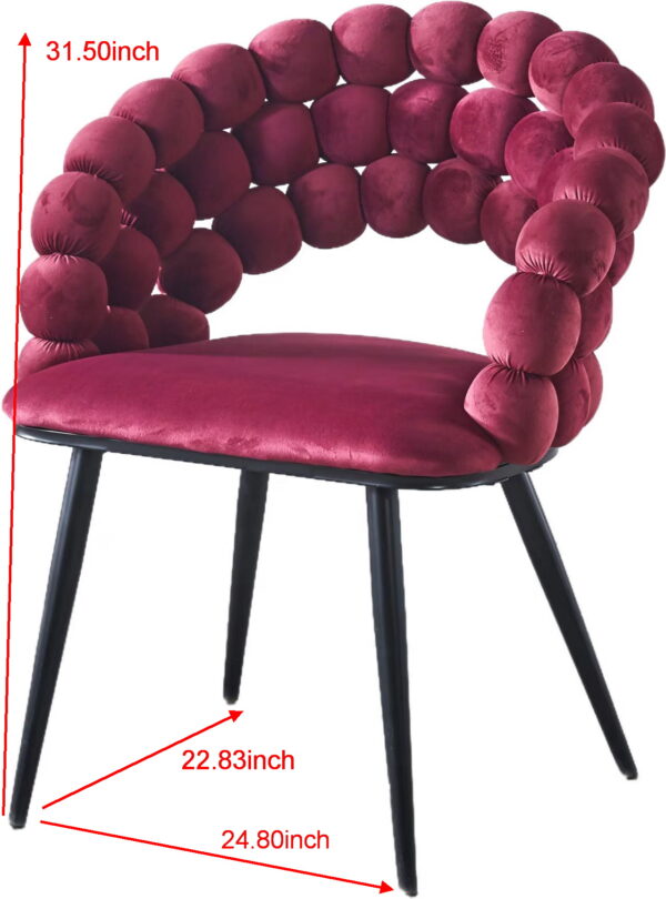 wine red  Modern chair(set of 2 ) with golden color iron tube legs,  soft cushions and comfortable backrest, suitable for dining room, living room, cafe,hairball back