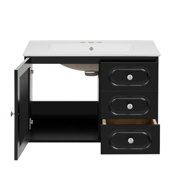 30" Bathroom Vanity with Ceramic Sink, Mid-Century Bathroom Vanity Cabinet with 2 Drawers, Bathroom Vanities Cabinet with Large Storage Space