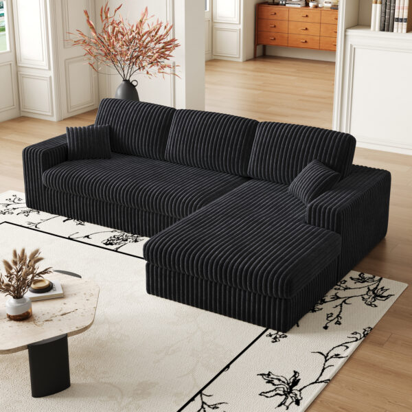 f5119de1de4d4d8ebccccd27b2c5d39b_9a187f0c359d65ffc054c33d15350b9f 114.5'Modern Corduroy Modular foam Sofa, Recliner Seat reversible Sofa, 2-in-1 Sofa with Recliner and L-Shaped Sofa Combination with Three Cushion Neck Pillow Combination and Two Throw Pillows