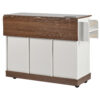 K&K 55.5" Farmhouse Kitchen Island with Drop Leaf, Kitchen Storage Island with Barn Door, Power Outlet, Rolling Kitchen Cart on Wheels with Spice Rack, for Home, Kitchen, Dining Room, White